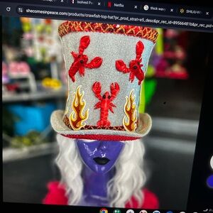 Crawfish Embellished Top Hat - Silver and Red